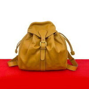 GUCCI leather drawstring backpack daypack Camel Tan Brown Tan brown